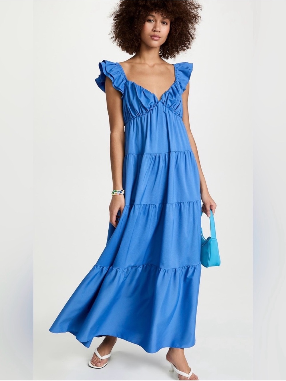 English Factory Royal Blue Ruffle-Trim Tiered Maxi Dress
